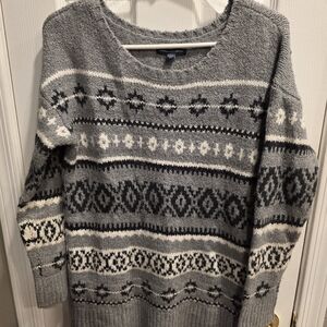American Eagle Outfitters Grey Fair Isle Crewneck Sweater